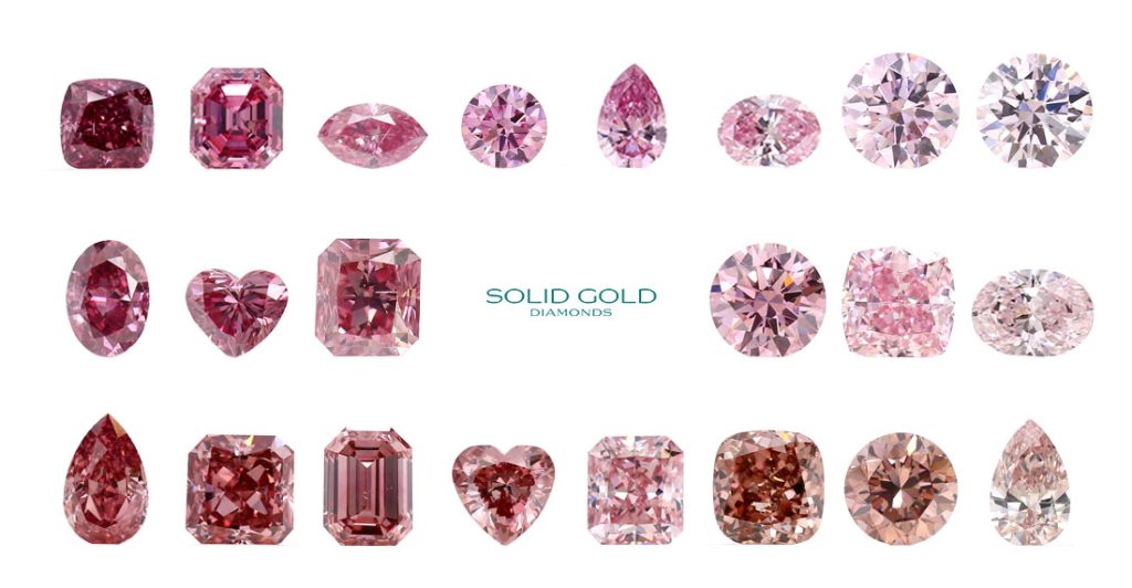Selection of Argyle pink diamonds showing a range of natural pink hues