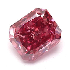 Front-facing view of rare Argyle pink radiant cut diamond