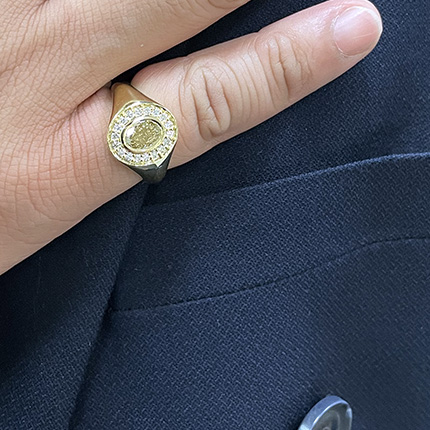 Men's Pinky Ring with Oval Yellow Diamond