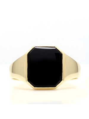  Hexagon Cut Black Onyx Ring in 18kt Yellow Gold