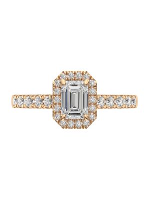  0.40ct Emerald Cut Halo Diamond Engagement Ring in 18kt Rose Gold