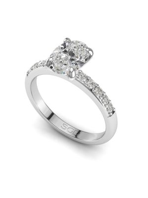  Four Claw Oval Diamond Ring with Pavé Set Band