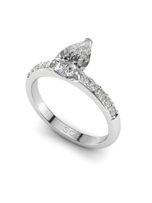  Three Claw Pear Diamond Ring with Pavé Set Band