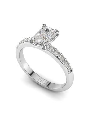  Four Claw Radiant Diamond Ring with Pavé Set Band