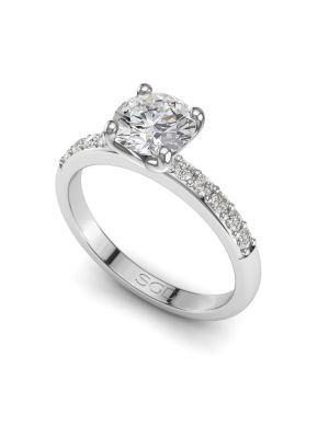  Four Claw Round Diamond Ring with Pavé Set Band