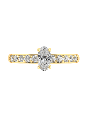  Four Claw 0.50ct Oval Diamond Ring with Pavé Set Band