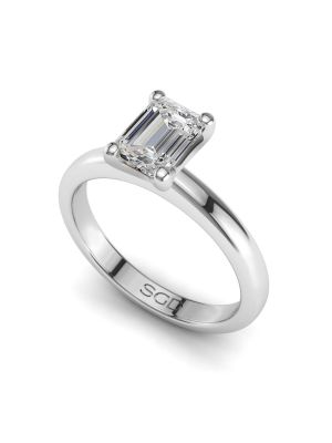  Four Claw Hourglass Emerald Cut Solitaire Ring