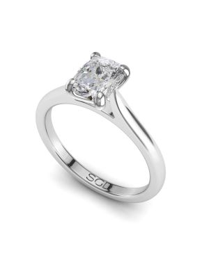  Solitaire Cushion Cut Diamond Ring with Tapered Band
