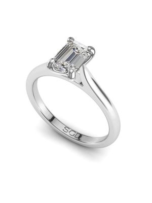  Solitaire Emerald Cut Diamond Ring with Tapered Band