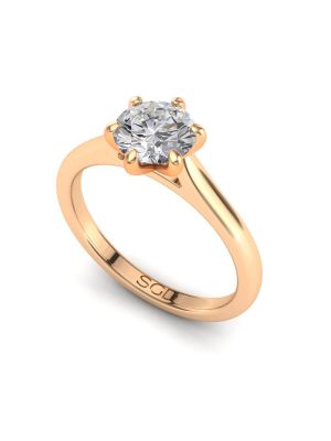  Solitaire Round Brilliant Cut Diamond Ring with Tapered Band