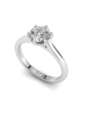  Solitaire Round Brilliant Cut Diamond Ring with Tapered Band