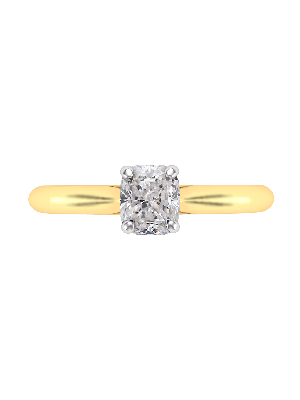  Solitaire 0.50ct Cushion Cut Diamond Ring with Tapered Band in 18kt Yellow and White Gold