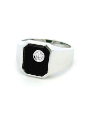  Black Onyx Diamond Accent Ring in 18kt White Gold
