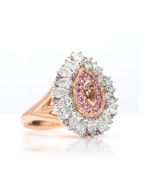  Argyle Pink Diamond Pear Shaped Halo Ring in Rose and White Gold