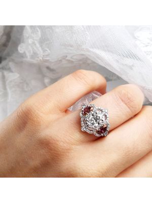 Vintage Inspired Oval Trilogy Halo Ring with Rare Argyle Pink Diamonds