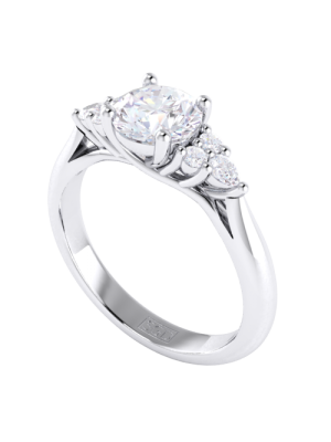  Round Brilliant and Pear Cut Diamond Cluster Sides Engagement Ring