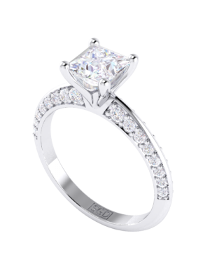  Princess Cut Diamond Engagement Ring with Knife Edge Diamond Set Band
