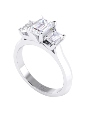  Claw Set Emerald Cut Trilogy Diamond Engagement Ring