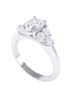  Oval Solitaire and Round Diamond Cluster Engagement Ring