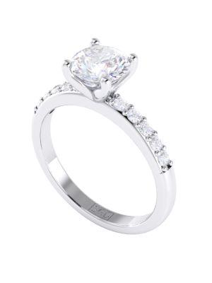  Four Claw Diamond Engagement Ring with Pavé Set Band
