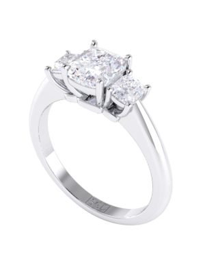  Cushion Cut Diamond Trilogy Engagement Ring