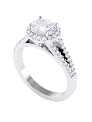  Split Band Round Brilliant Cut Halo Ring