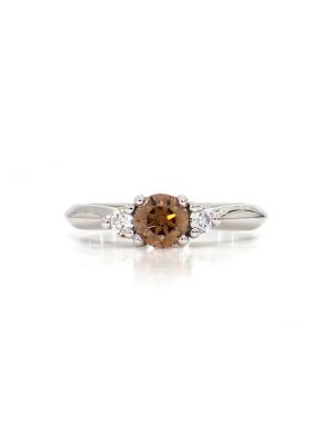  Trilogy Round Brilliant Cut Argyle Champagne Diamond Ring in 18kt White and Yellow Gold
