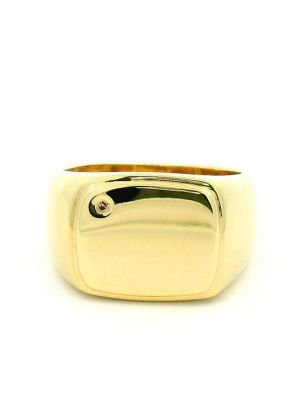  Yellow Gold Square Signet Ring with Argyle Diamond Accent