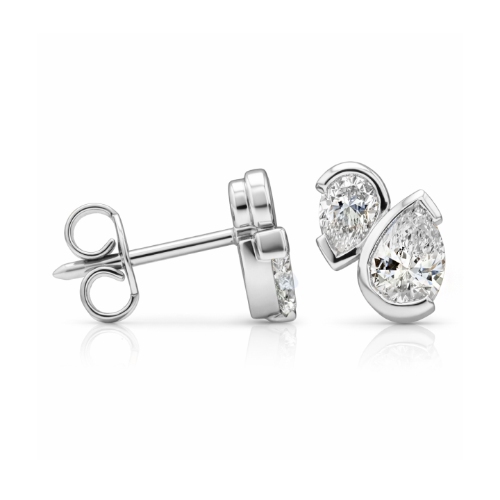 Classic Exceptional Duo Pear Shaped Diamond Stud Earrings