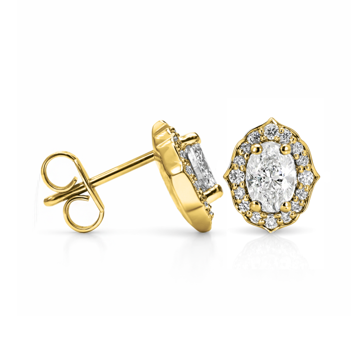 Exceptional Oval Diamond Stud Earrings with Peaked Halo