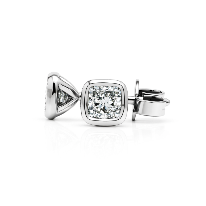 Elegant Cushion Cut Diamond Stud Earrings with Bezel