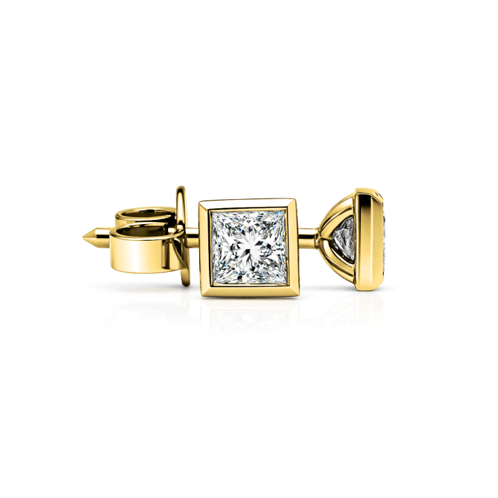 Princess Cut Diamond Stud Earrings in Bezel