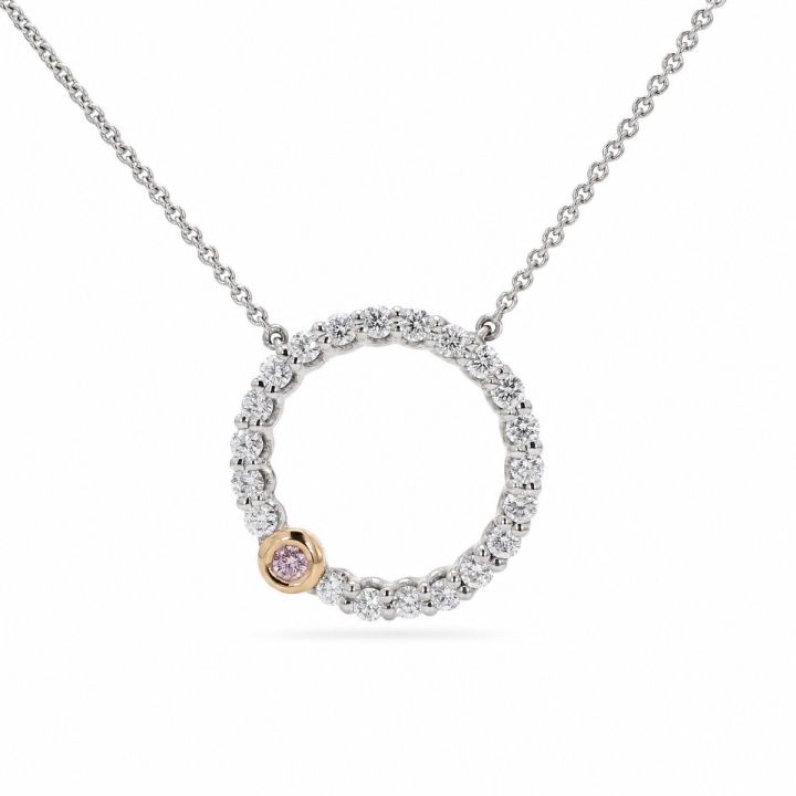 Circle Diamond Pendant with Pink Diamond Accent