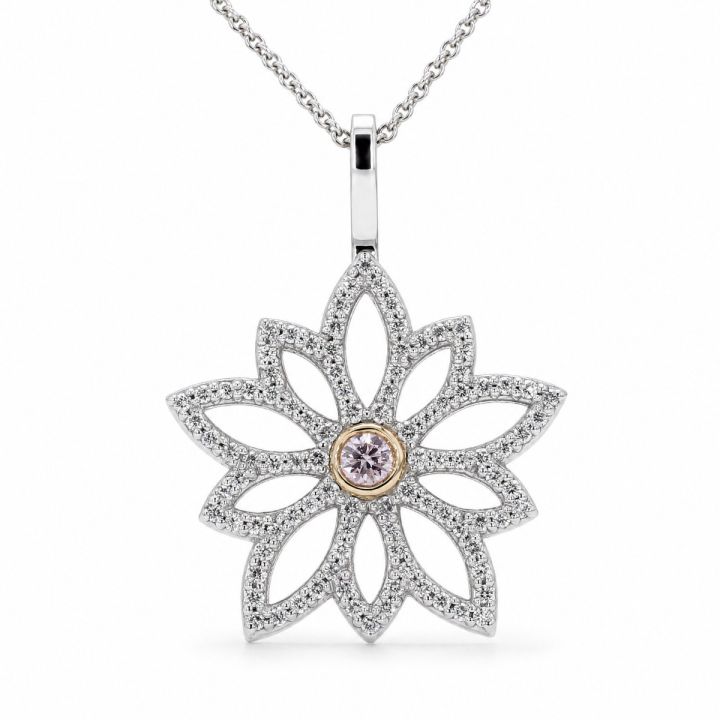 Floral Pink and White Diamond Pendant