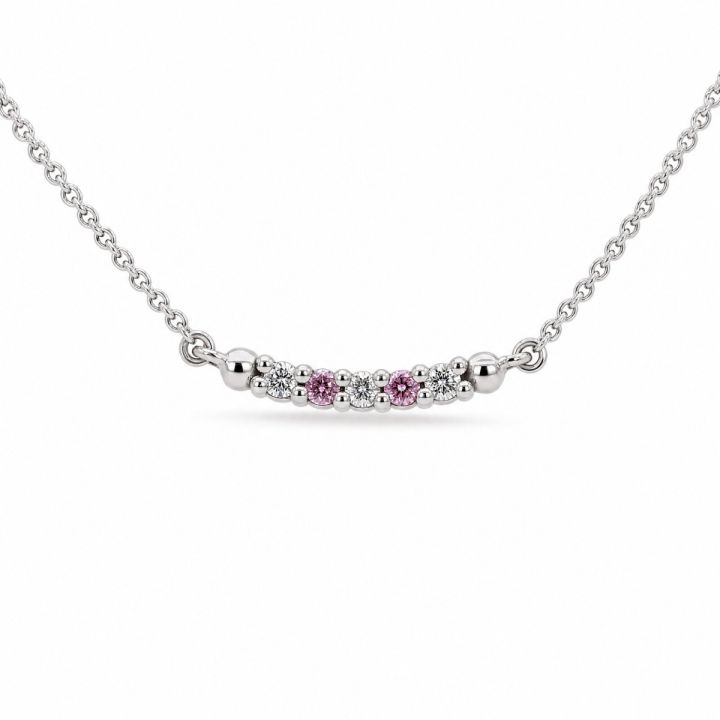 Curved Bar Pink and White Diamond Pendant