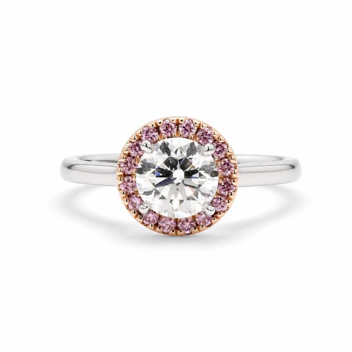 Round Brilliant & Pink Diamond Halo Ring