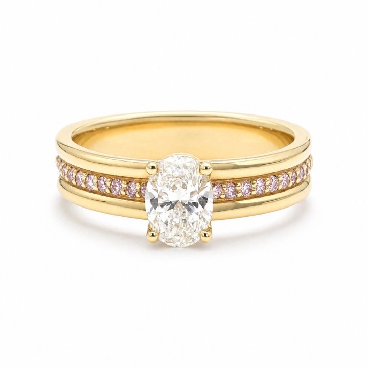 Oval Diamond Ring with Argyle Pink Accents