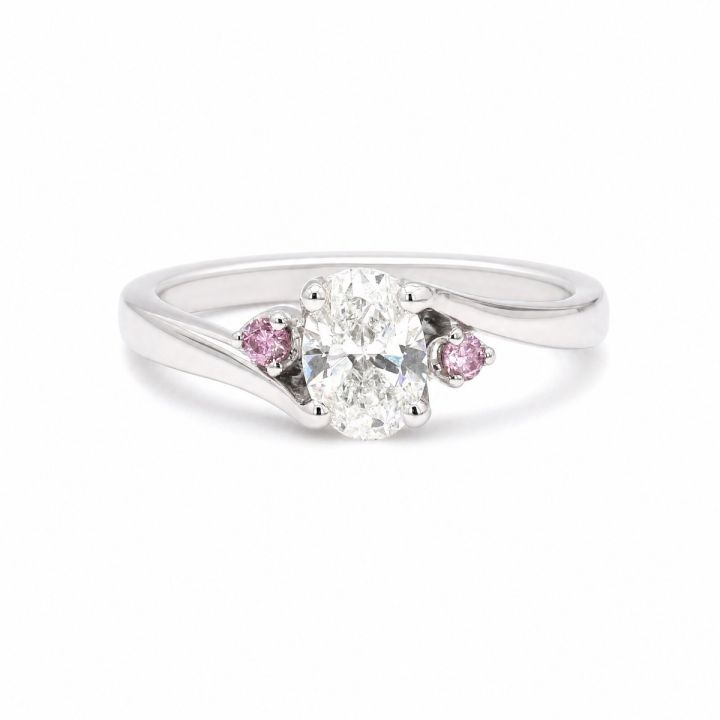 Oval Diamond Ring with Argyle Pink Accents
