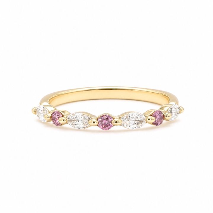 Marquise Diamond Ring with Pink Accents