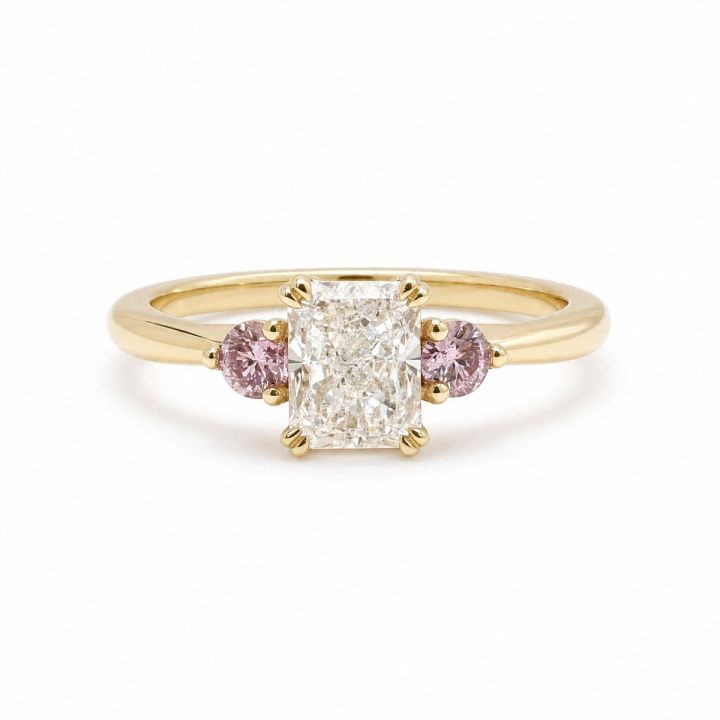 Radiant Diamond Ring with Argyle Pink Accents
