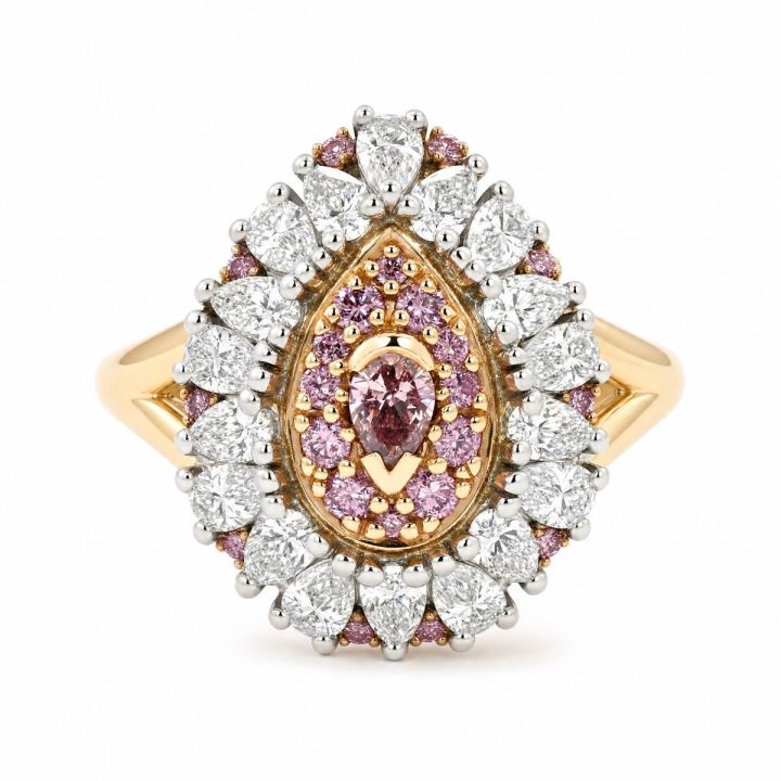 Pear Diamond Ring with Argyle Pink Accents
