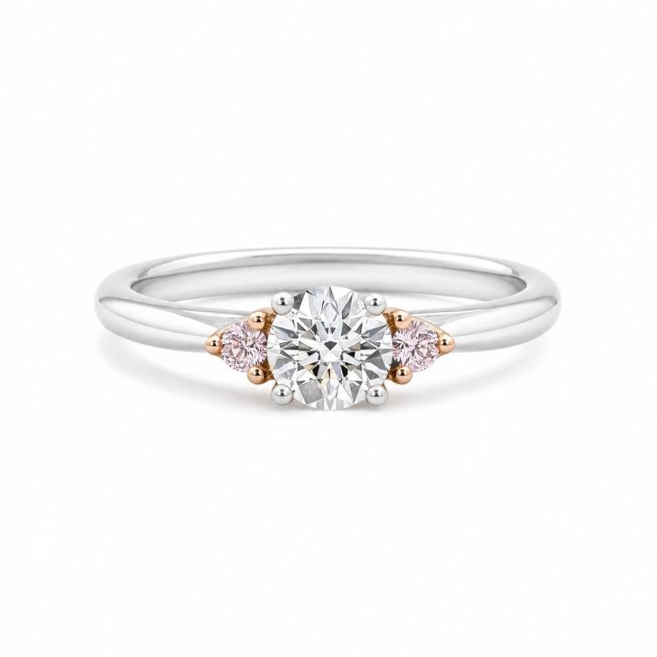 Round Diamond Ring with Argyle Pink Accents
