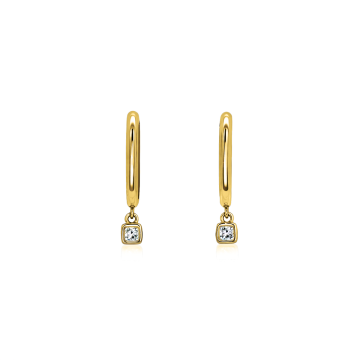 Rub Set Diamond Drop Hoop Earrings