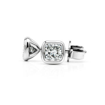Elegant Cushion Cut Diamond Stud Earrings with Bezel