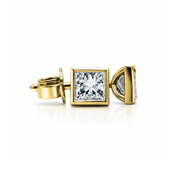 Elegant Bezel Set Princess Cut Diamond Studs
