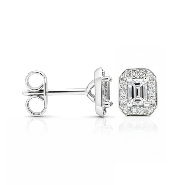 Elevated Emerald Cut Halo Diamond Stud Earrings