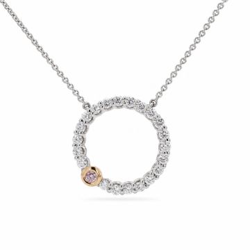Circle Diamond Pendant with Pink Diamond Accent