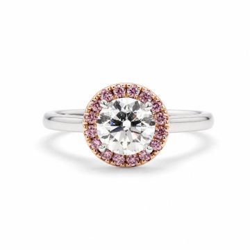 Round Brilliant & Pink Diamond Halo Ring