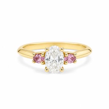 Oval Diamond Ring with Pink Oval Side Stones