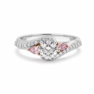 Round Diamond Ring with Pink Oval Accents